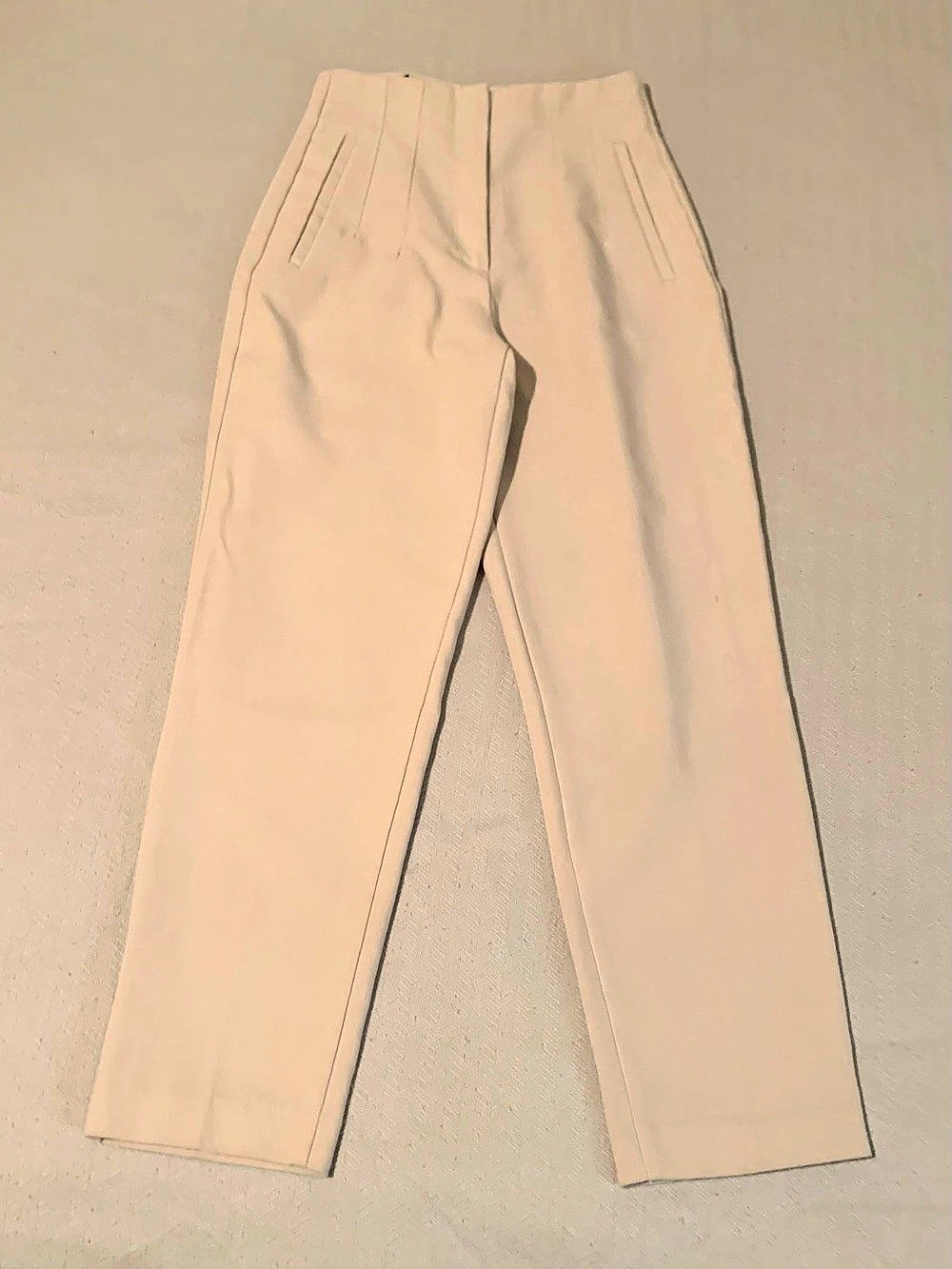 Zara High-Waisted Trousers with Seam Detail Beige Small